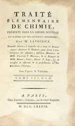 Titlepage of Traite Elementaire de Chimie, Tome II, published in Paris, 1789
