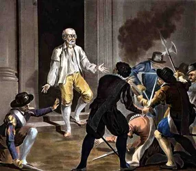 The Death of Gaspard de Coligny, engraved by Jean Baptiste Morret