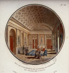 View of the interior of the new chapel of the courthouse, now Sainte Chapelle, Paris. In picturesque views of the main buildings of Paris by Sergeant