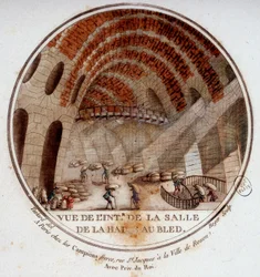 View of the Interior of the New Market Hall Built by Le Camus de Mézières between 1763 and 1766, Today the Stock Exchange in Paris. In Picturesque Views of the Main Buildings of Paris by Sergeant