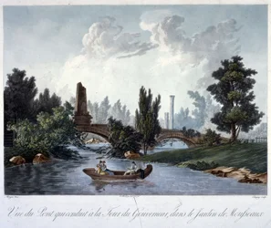 Bridge to the Tour du Gouverneur in the Parc Monceau, Engraved by Chapuy