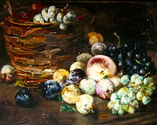 Still Life of a Basket with Fruits on a Table