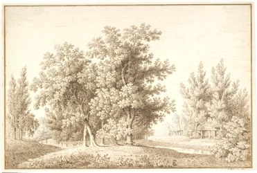 Park with Stream and Small Cottage