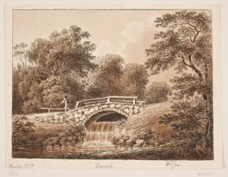 Forest Scene with Bridge over Stream