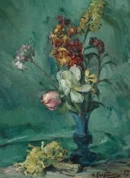 Flowers in Blue Vase and Primrose Bouquet