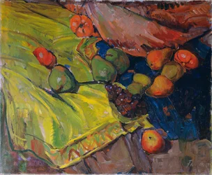 Still Life with Fruits on Green Cloth
