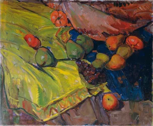 Still Life with Fruits on Green Cloth