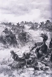 Defeat of the 14th Russian Cavalry Brigade at Praszysz, from The Illustrated History of the World War 1914-1915 pub. by Union Berlagsefellfchaft
