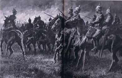 The Fire at the Mine at Libin, from The Illustrated History of the World War 1914-1915 pub. by Union Berlagsefellfchaft