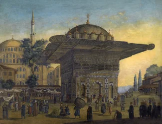 View of the Tophane Fountain (Top Hane), Istanbul, Turkey. Painting by Antoine Ignace Melling (1763-1831), 1819, private collection