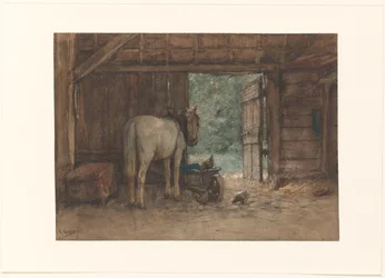 Horse in a Stable by an Open Stable Door