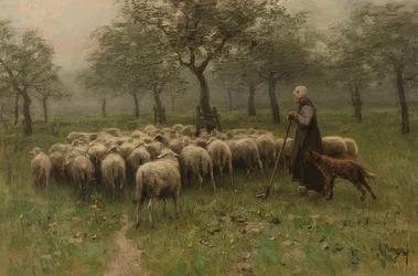 Shepherdess with a Flock of Sheep
