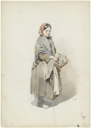 Standing Woman with Headscarf and Basket