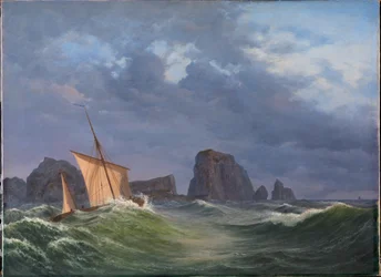 A Shetland Fishing Boat in Stormy Weather North of the Orkney Islands