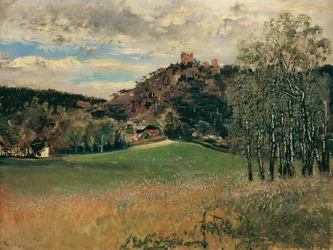 The Dairy Meadow in Vorderbrühl with the Ruins of Mödling
