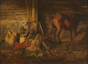 Stable Interior with Horse