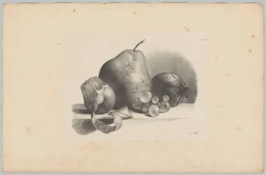 Pear, Peach, Grapes, and Peeled Lemon (Flower and Fruit Studies, 3rd Issue)