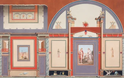 Wall Painting of a Roman House on the Grounds of Villa Negroni in Rome, Mars (?), Venus and Cupid. 1793