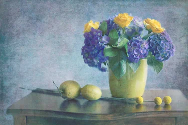 Purple Hydrangeas Yellow Roses