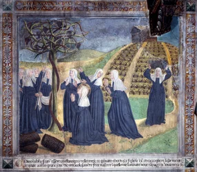 Life of Saint Francoise Romaine: The saint maintaining the vineyard with the sisters makes grapes appear in January