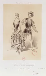 Mr. Ibos and Miss Richard as the Duke of Mantua and Magdalen in Rigoletto by Verdi, 1885