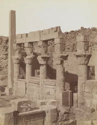 Philae, view from the northeast of the south end of the West Colonnade and the Porch of Nectanebo at the Temple of Isis
