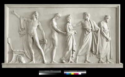 Achilles delivering Briseis to Agamemnon’s Heralds