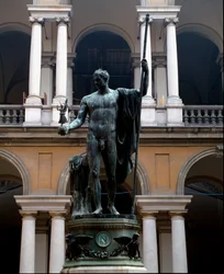 Napoleon Bonaparte (1769-1821) represented as Mars the Peacemaker. Bronze sculpture by Antonio Canova (1757-1822), 1809. H. 325 x 125 cm. Courtyard of the Palazzo Brera, Milan