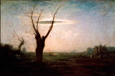 April Landscape of Late Winter with a Tree Still Without Leaves