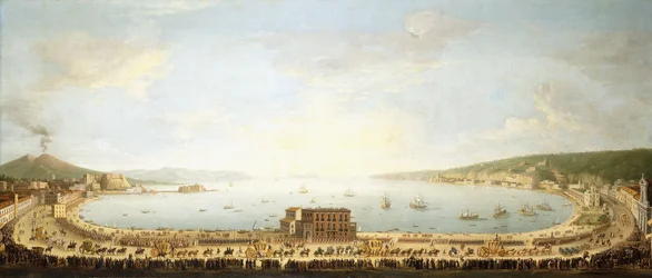 A Panoramic View of the Bay of Naples, with the Royal Procession to Piedigrotta