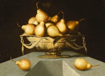 Pears in a Bowl on a Stone Plinth