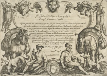 Frontispiece with Hunters, Dogs and Horses, from 