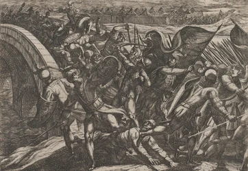 Plate 27: The Dutch During a Surprise Attack of the Roman Camp on the Moselle, from The War