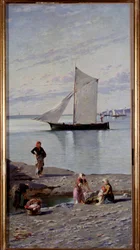 Washerwomen on the Banks of the Bisagno River near Genoa, Italy by Antonio Varni (1841-1908) 1891