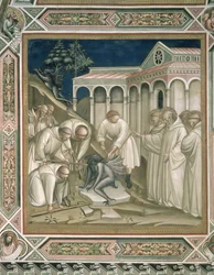 The Heavy Stone (detail) from the Life of St Benedict (c.480-c.550) in the Sacristy (1387)