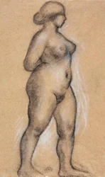 Female Model Seen from the Side, Walking to the Right