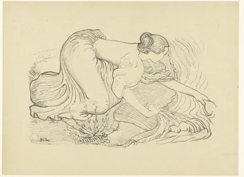 Washerwoman kneeling by the water