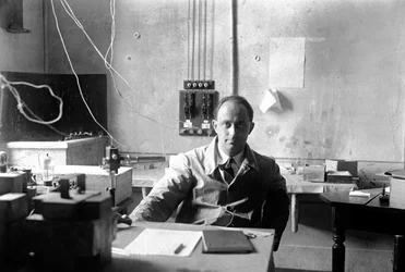 The Italian physicist Enrico Fermi in the laboratory