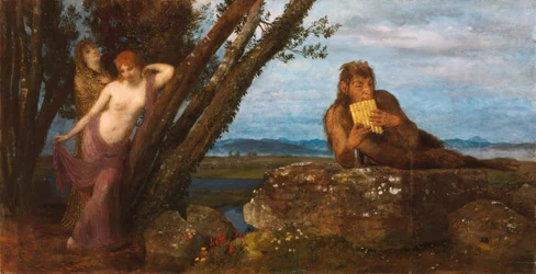 Spring Evening (Pan Playing His Flute, Reclining on a Rock, While Two Nereids Lean Lasciviously Against Tree Trunks)