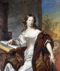 Portrait of a Lady, seated three-quarter length, in a white dress and fur-lined cape