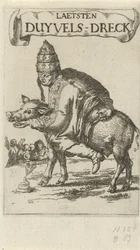 Pope on a Pig (Title Page for: J. Lydius, Laetsten Duyvels-Dreck, 1687)