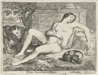 Sleeping Nymph with a Dog Spied by a Satyr (Quam Meminisse Juvat) (Theater of Emblems series)