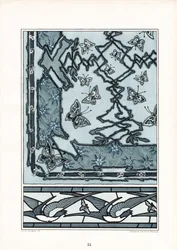 Art Nouveau Decorative Pattern with Swallows and Butterflies