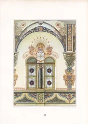 Decorative Art Nouveau Interior Architecture with Archway and Heraldic Elements