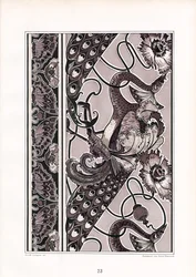 Ornamental Borders with Peacocks and Carnations in Monochrome
