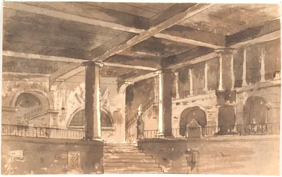 Hall with Stairs, Columns, and Vaults
