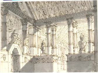 Interior (from a Temple?) with Columns and Statues