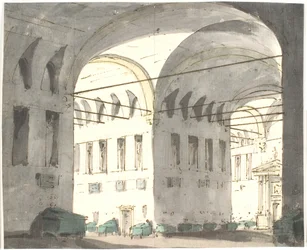 Interior with Large Arches and Beds