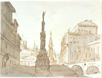 Staircase with Column Surrounded by Palaces and Churches