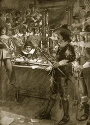 Strafford delivering up his sword to the House of Commons, illustration from 